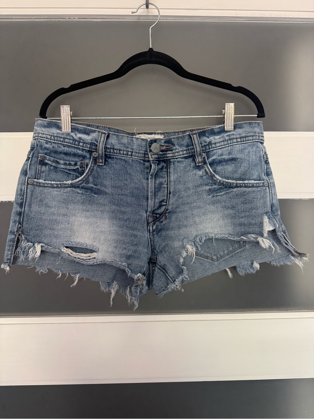 Free People Light Blue Distressed Denim Cutoff Shorts